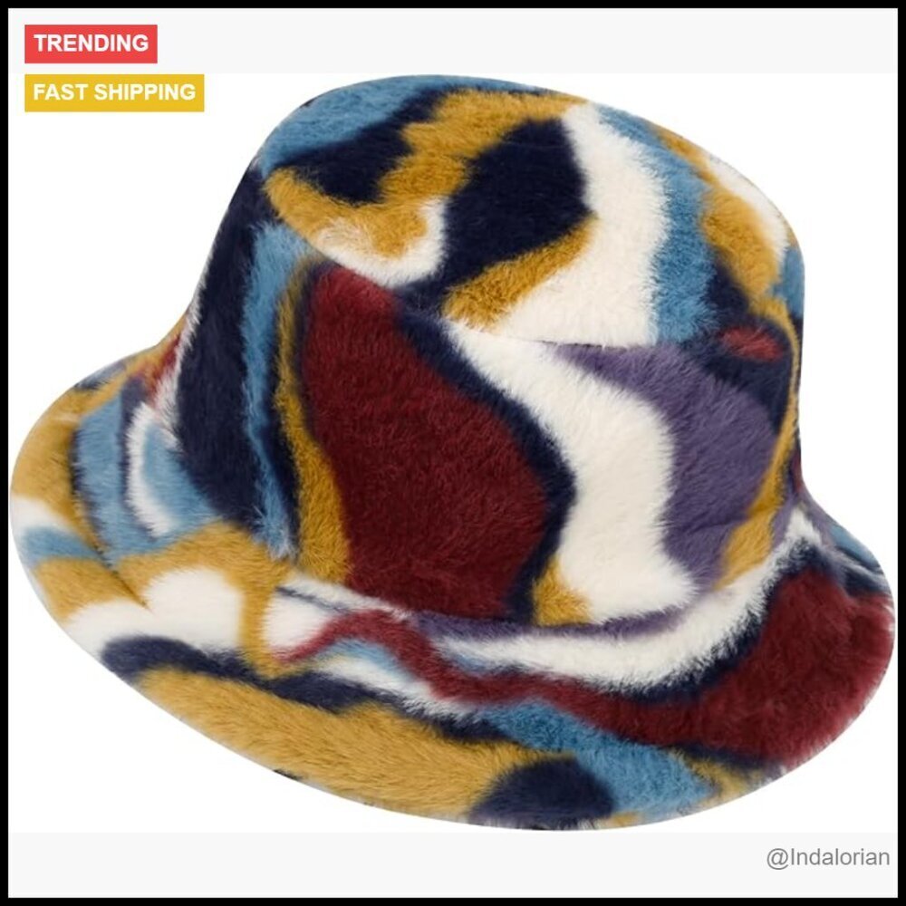 Faux Fur Bucket Hat Plush Fisherman Cap Adjustable Warm Winter Chic
